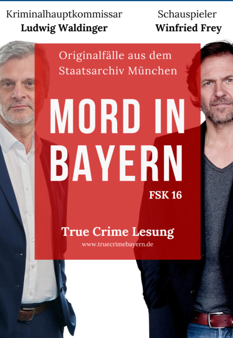 Zwei Männer, einer im blauen Anzug, der andere im grauen Jackett, stehen neben einem roten Banner mit weißer Aufschrift 